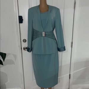 3 Pieces Elegant Teal Women's Skirt Suit